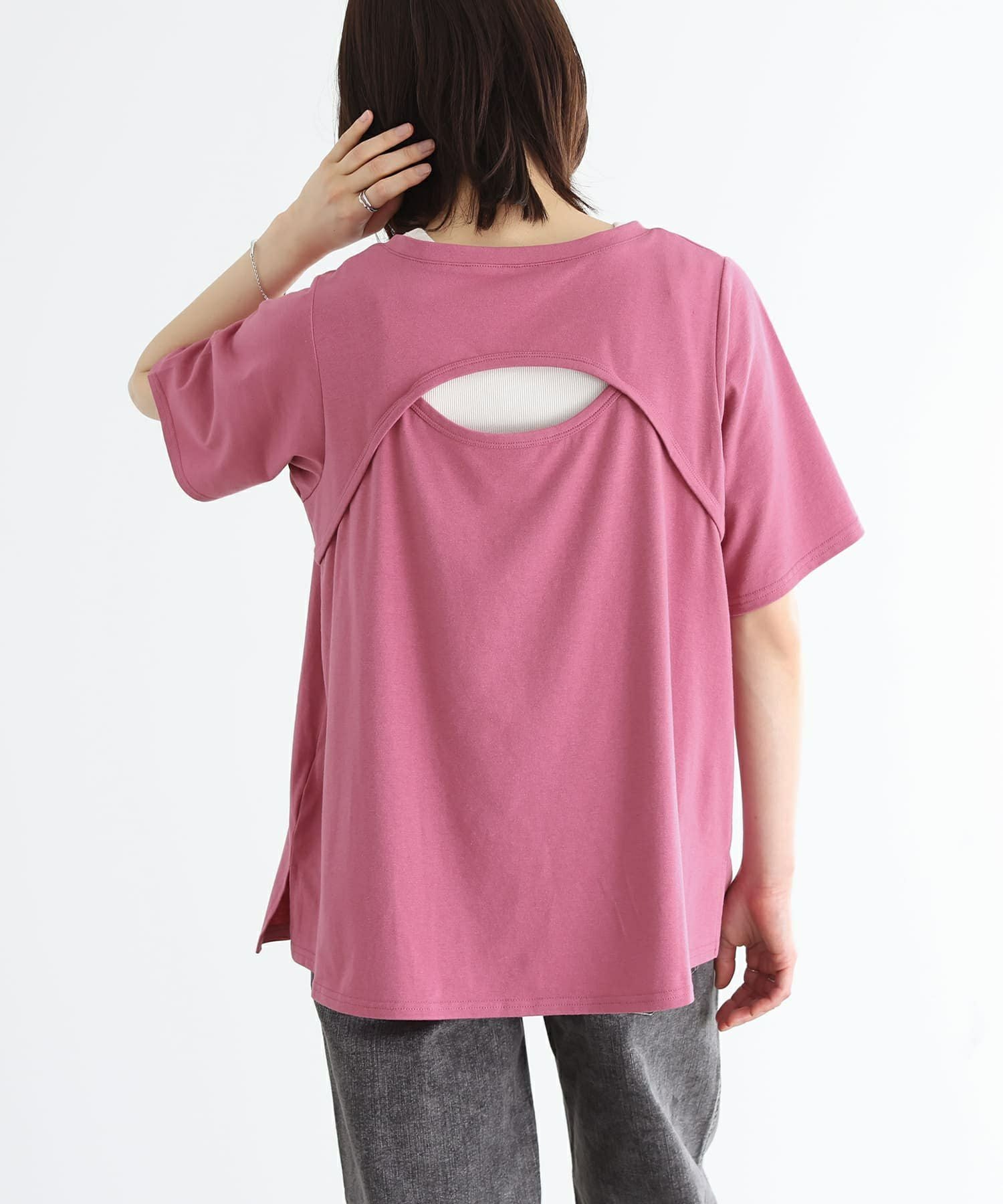 n'OrLABELカーブラインバックデザインTシャツ』