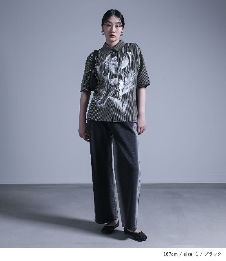 kOhAKUかすれプリントストライプ柄シャツ』