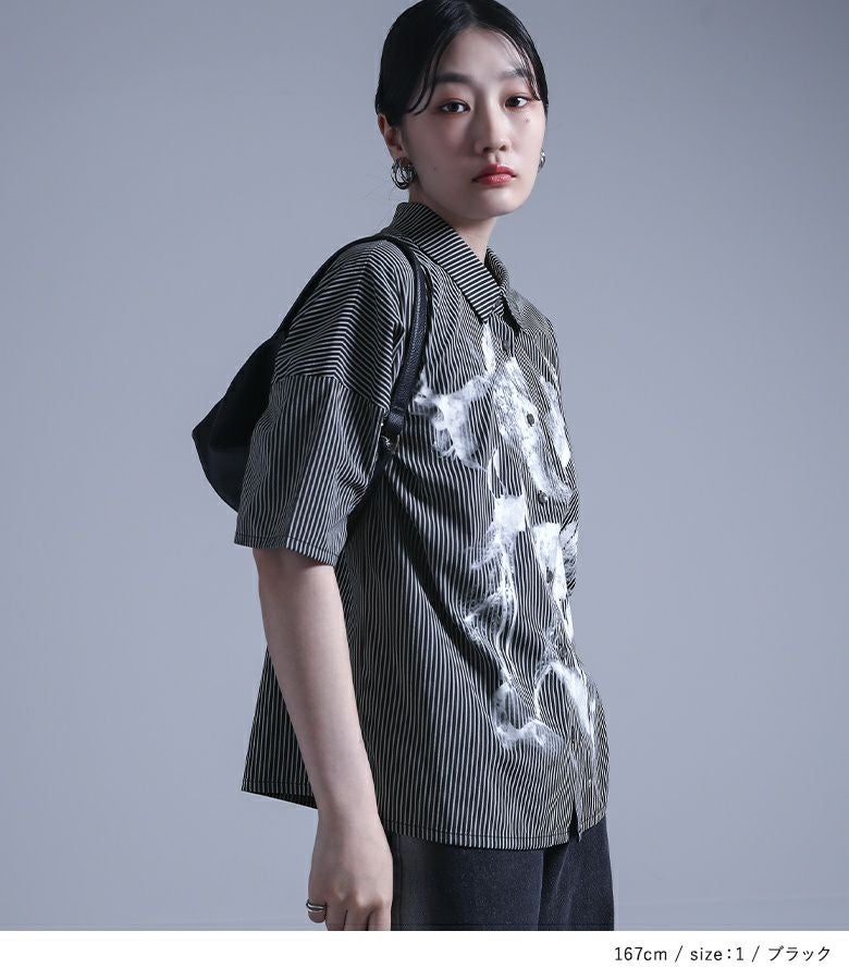 kOhAKUかすれプリントストライプ柄シャツ』