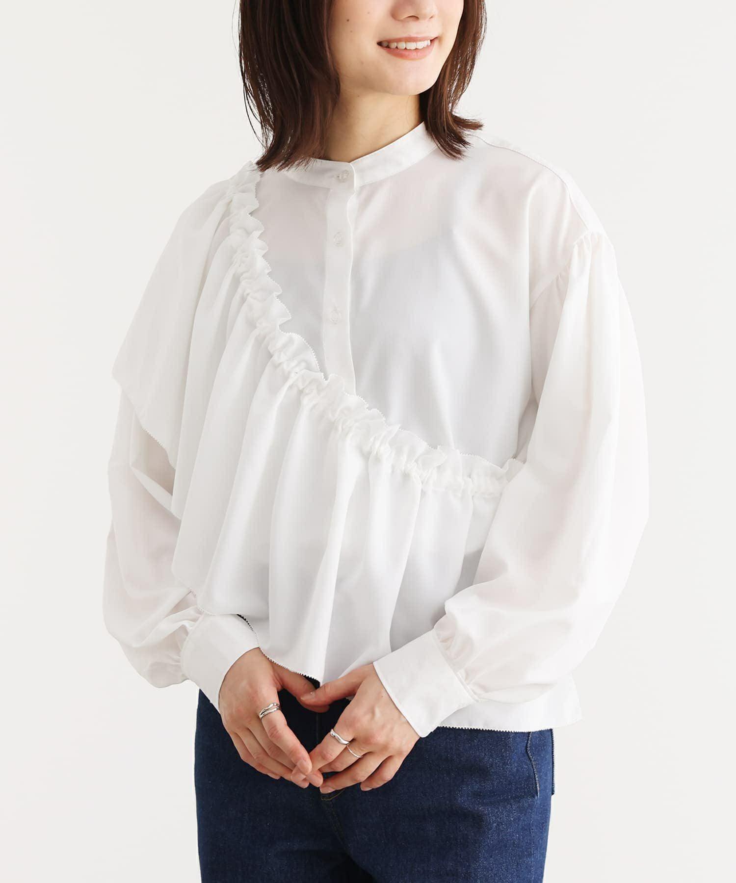 Yori 襟付きフリルカットブラウス　タグ付き新品未使用 中古・古着通販】YORI (ヨリ) たっぷりフリルブラウス ホワイト サイズ