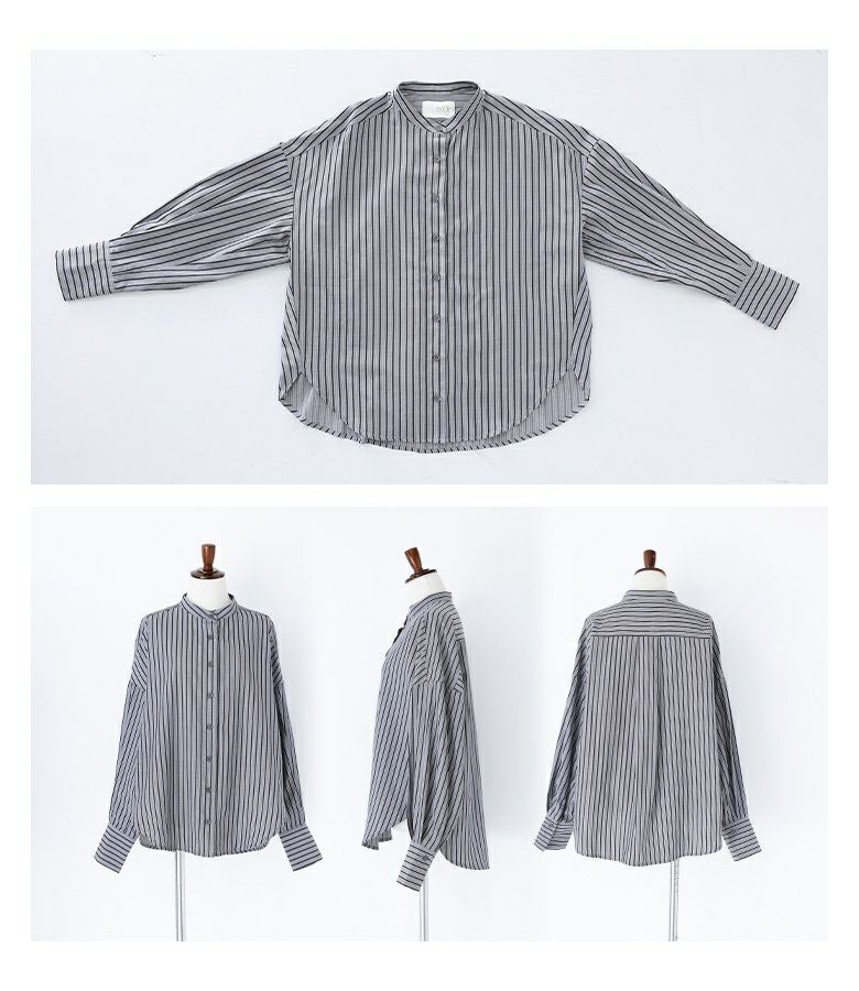 n'OrLABELバンドカラーストライプ柄シャツ』