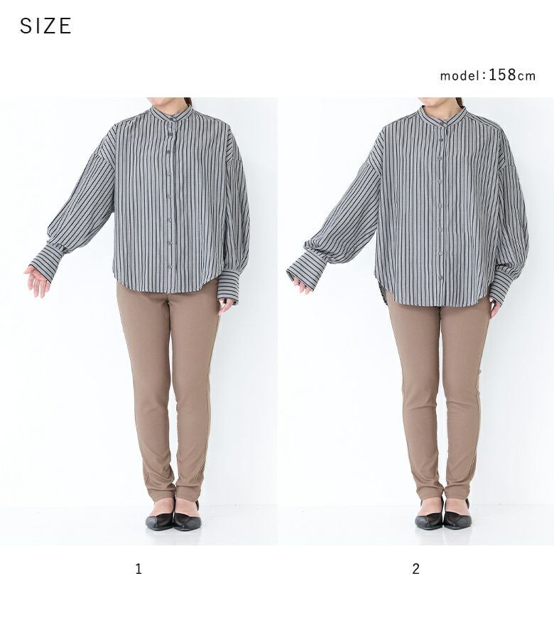 n'OrLABELバンドカラーストライプ柄シャツ』
