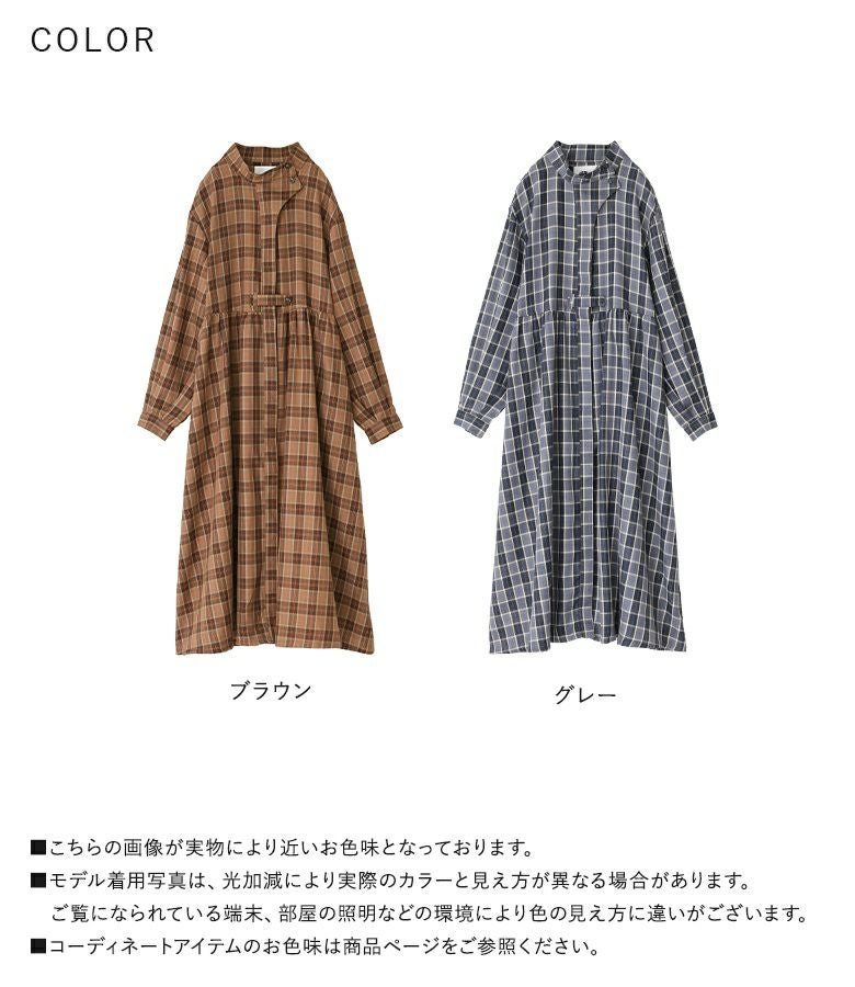 n'OrLABELタブ付きチェックワンピース』
