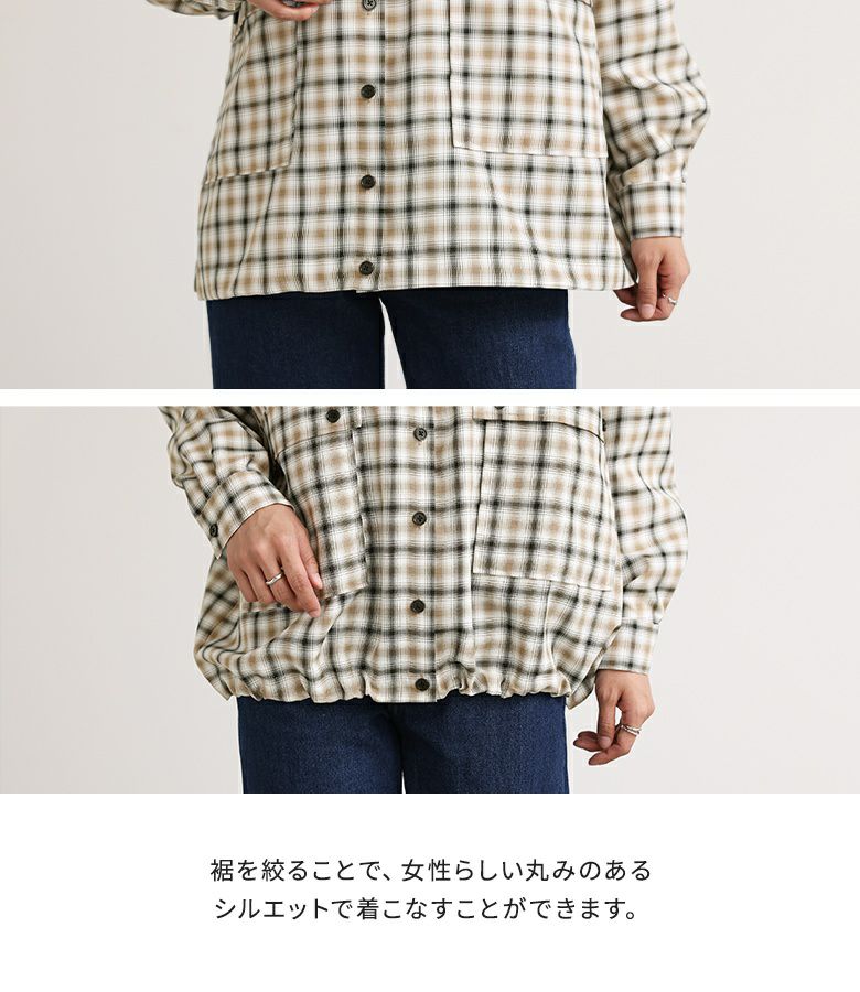 n'OrLABEL裾ドロストチェックシャツ』