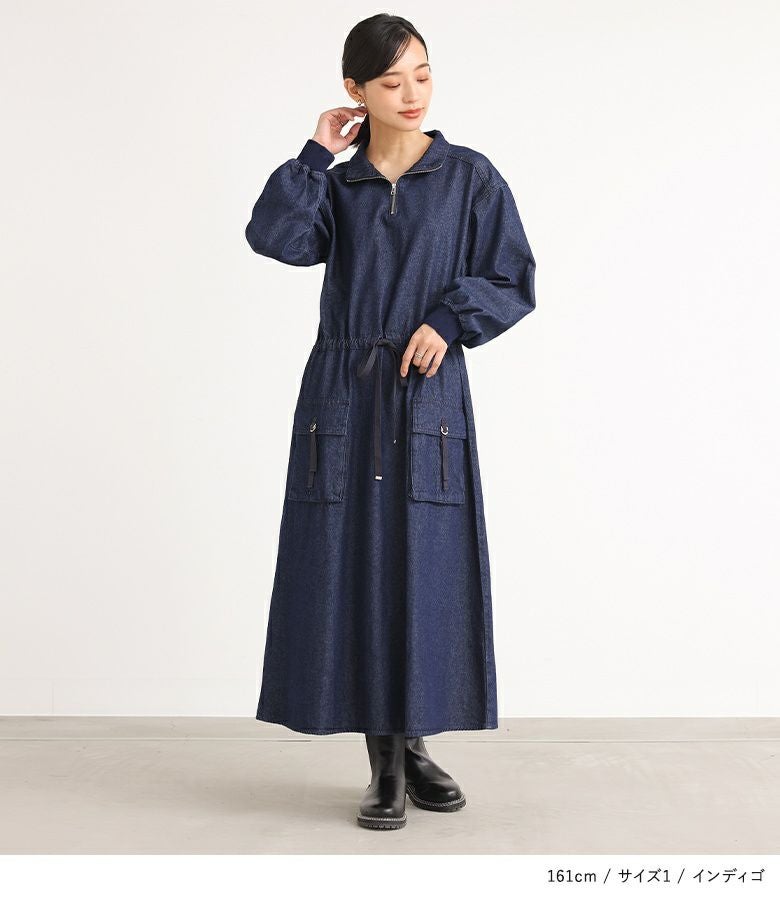 n'OrLABELハーフジップデニムワンピース』