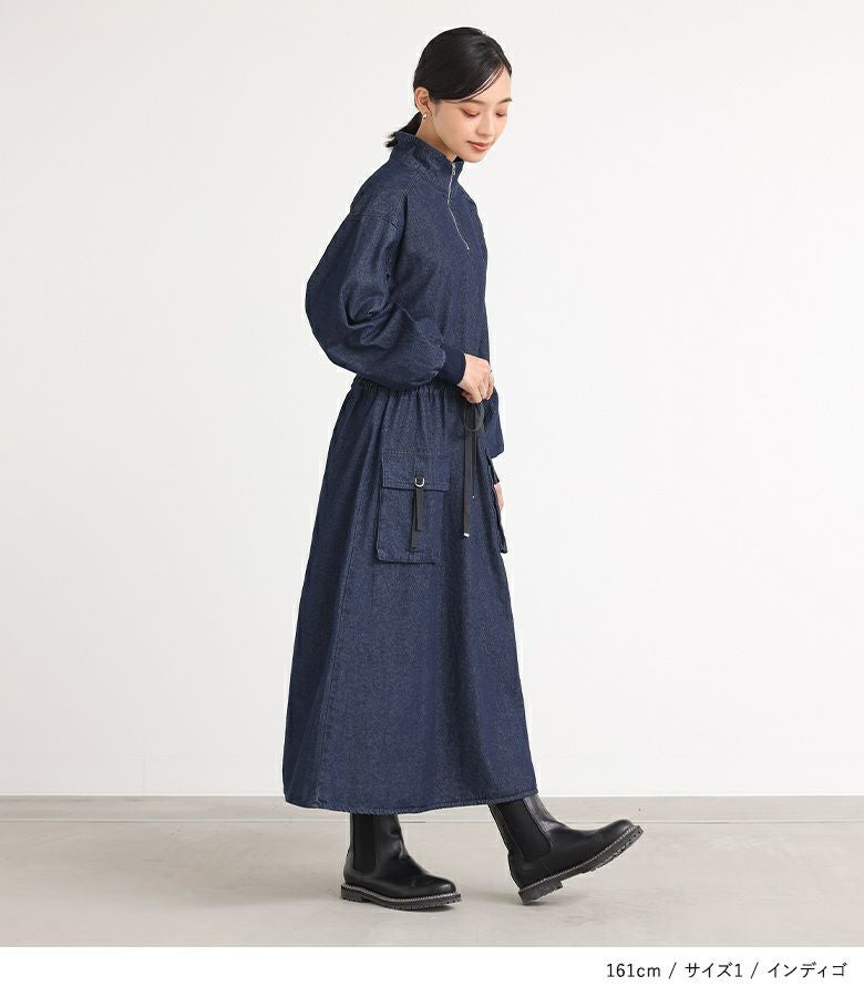 n'OrLABELハーフジップデニムワンピース』