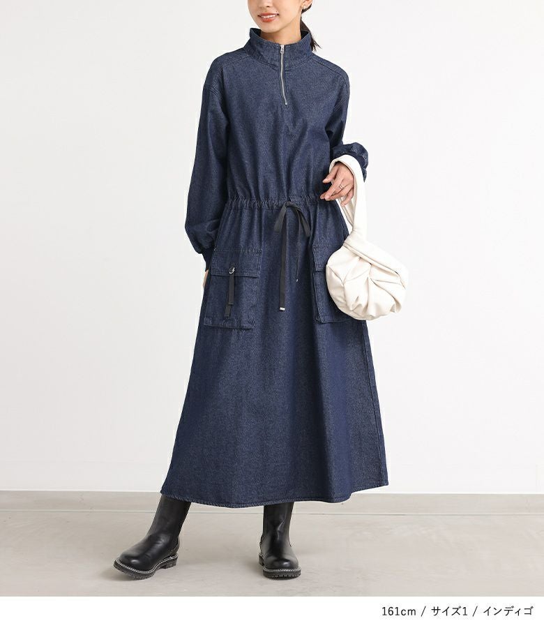 n'OrLABELハーフジップデニムワンピース』