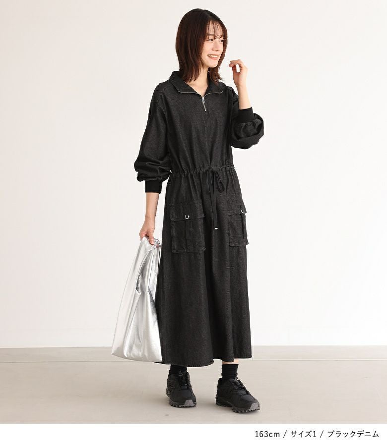 n'OrLABELハーフジップデニムワンピース』