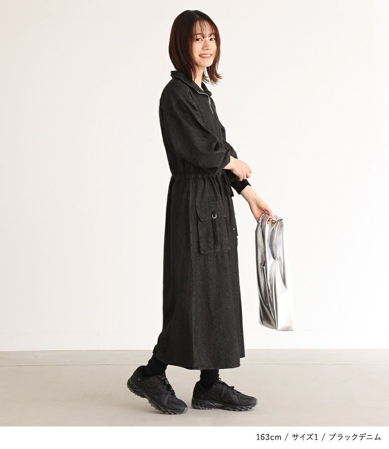 n'OrLABELハーフジップデニムワンピース』