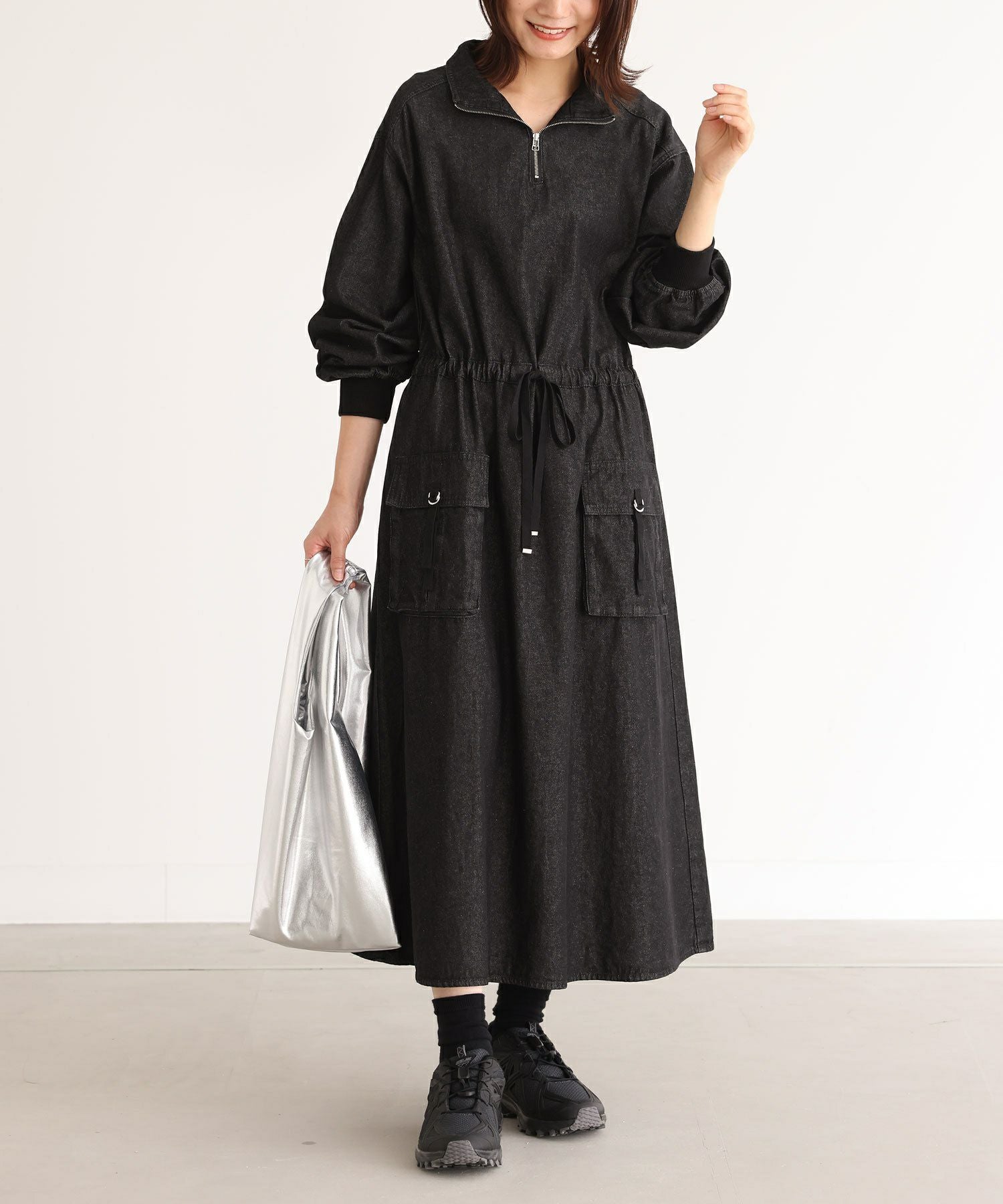 n'OrLABELハーフジップデニムワンピース』