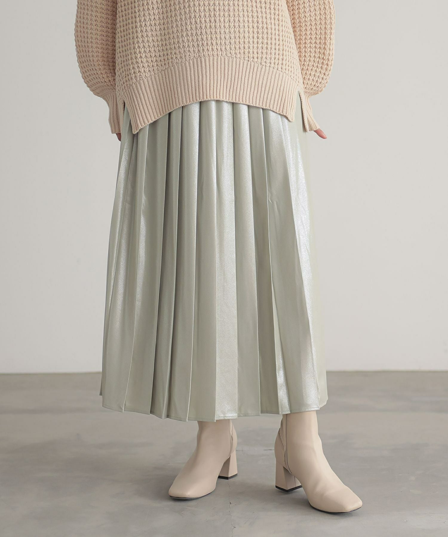 n'OrLABELメタリックプリーツスカート』