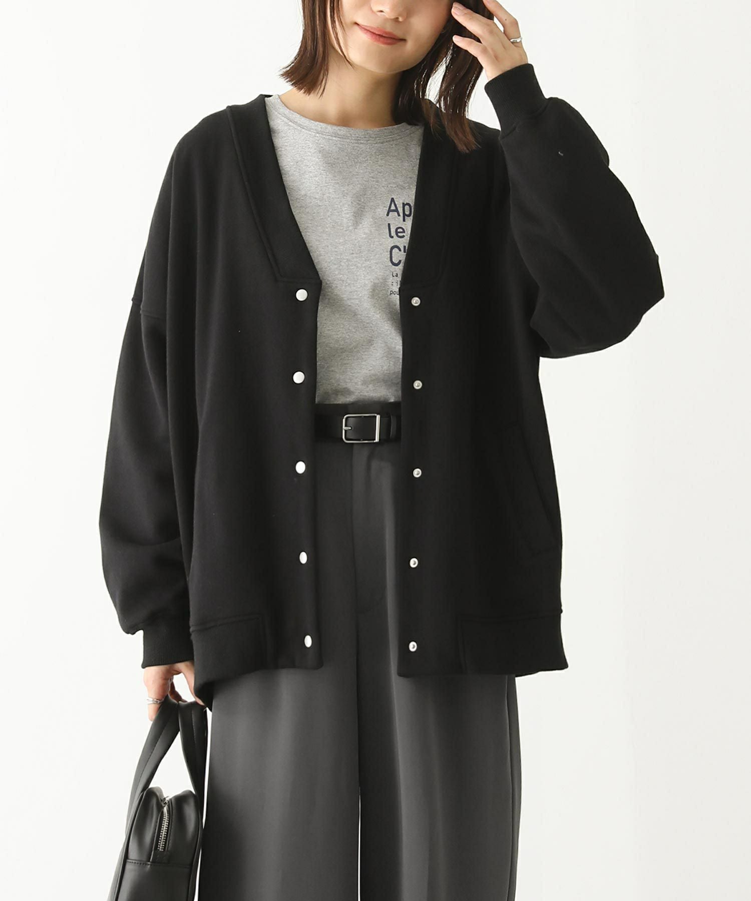 n'OrLABEL裏起毛スナップ釦カーディガン』