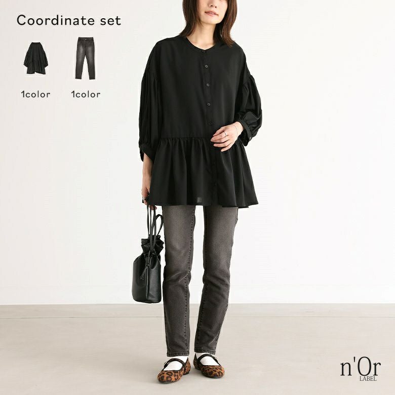 ボリュームスリーブティアードブラウス×ストレッチフィットスキニーデニムコーデ2点SET