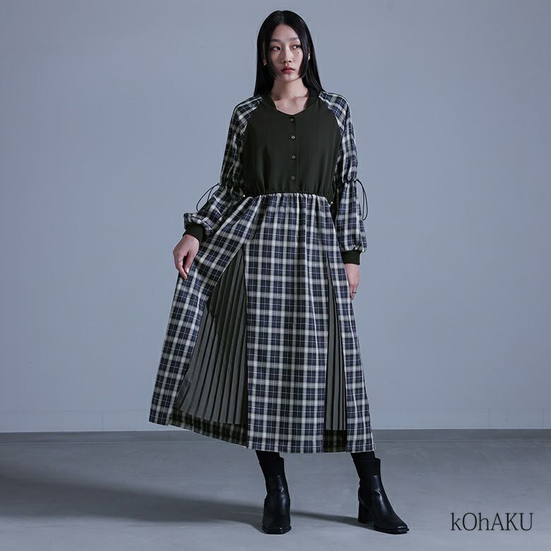kOhAKUプリーツ切替チェックワンピース』