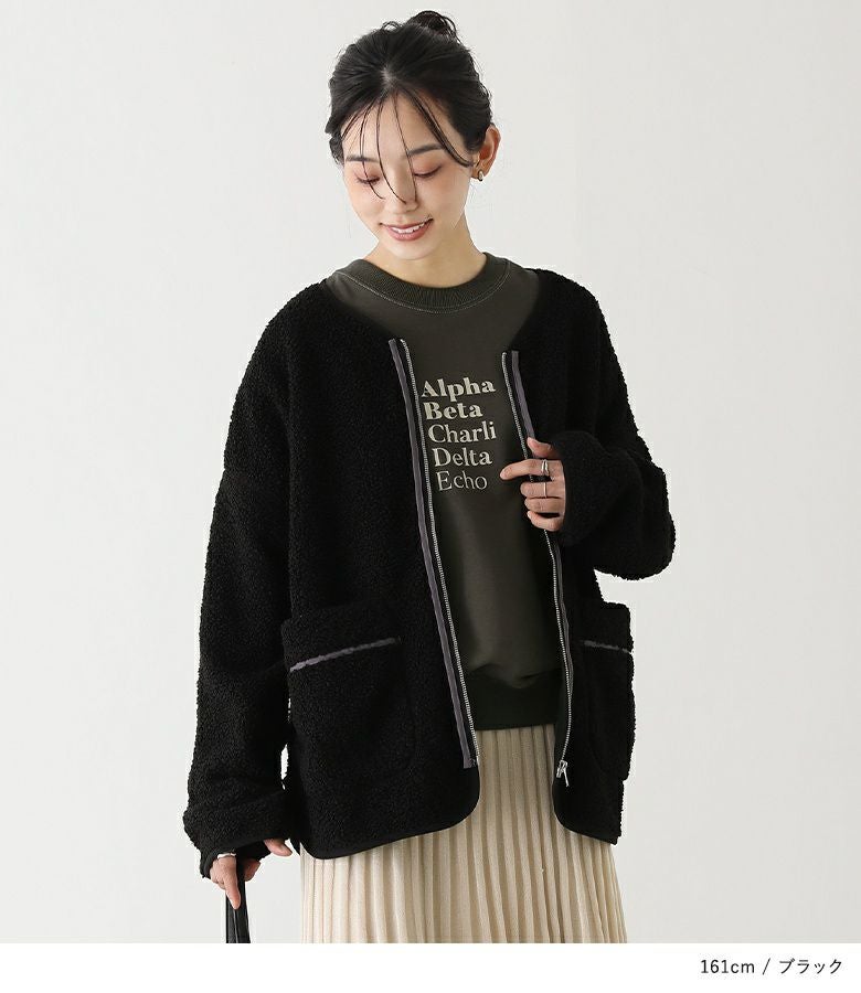 n'OrLABEL裏フリースボアジップカーディガン』