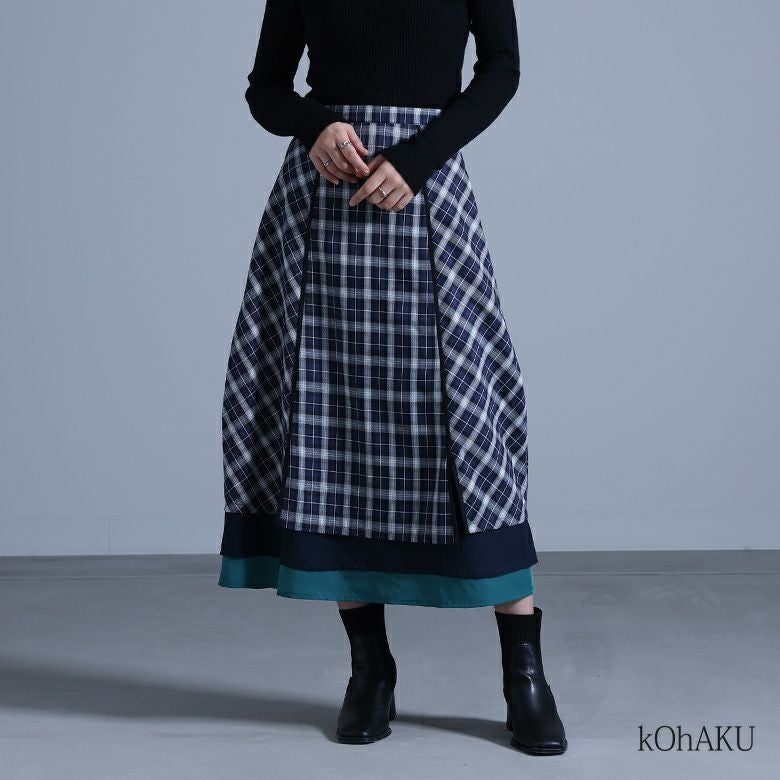 kOhAKU異素材切替コクーンチェックスカート』