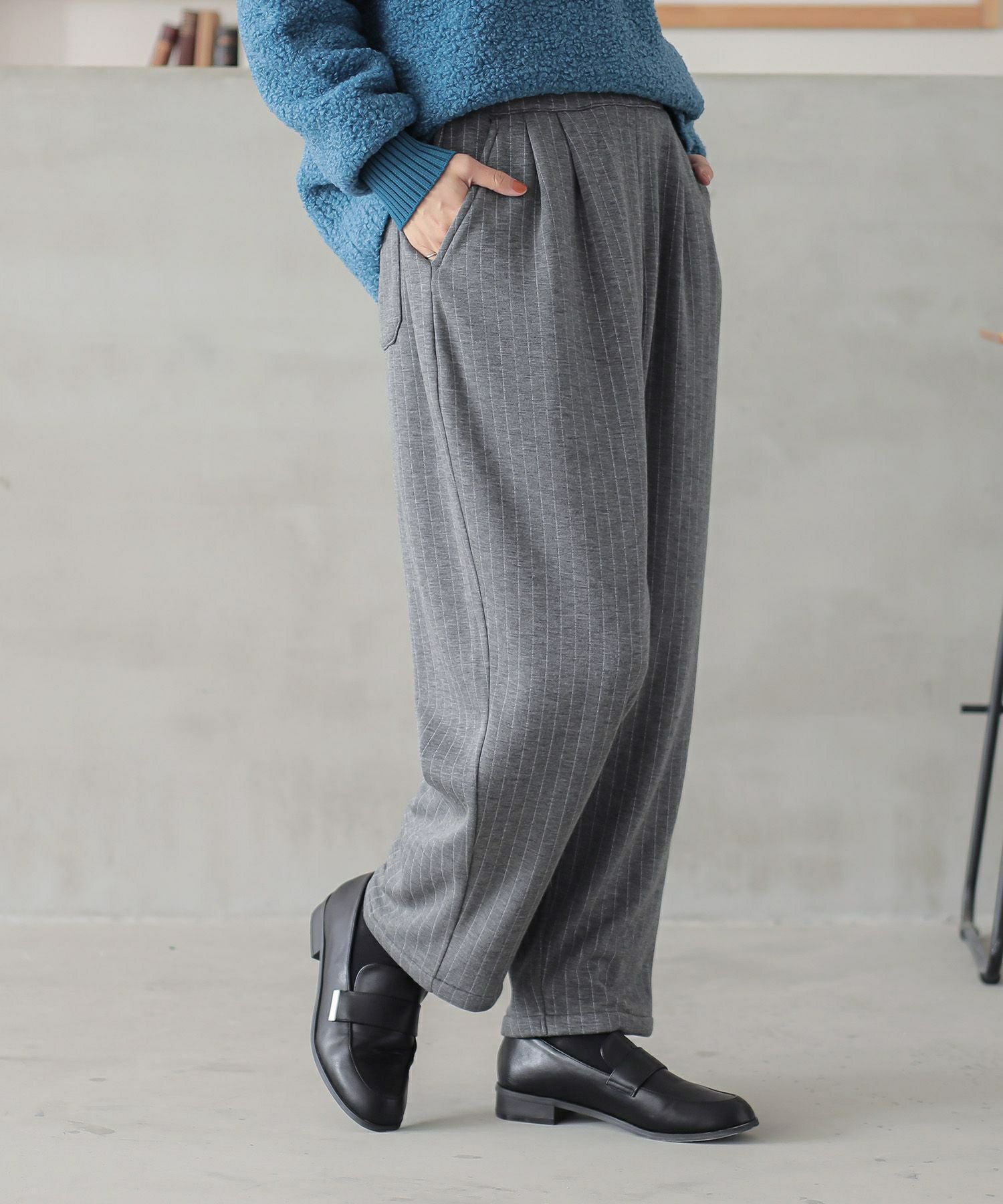 n'OrLABEL裏シャギーピンストライプパンツ』