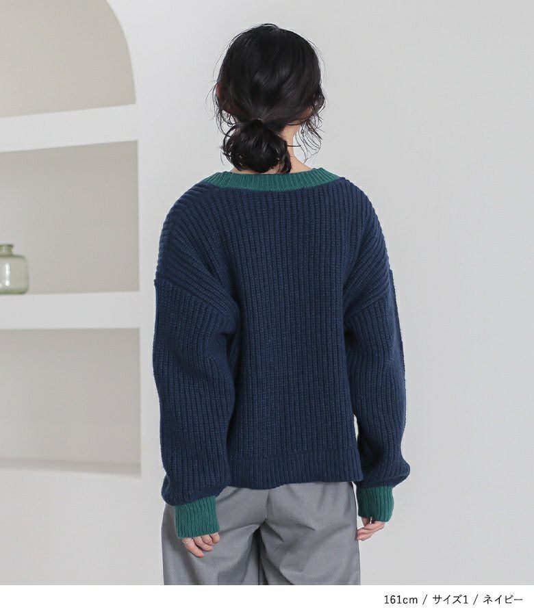 n'OrLABEL配色片畦編みニットカーディガン』