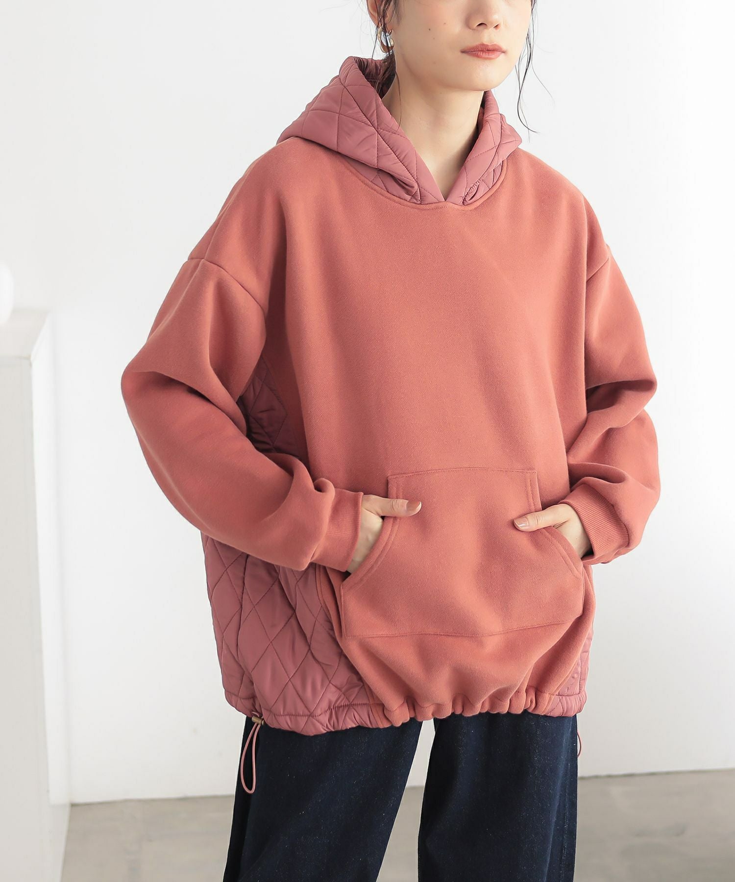 n'OrLABEL裏起毛キルティング切り替えパーカー』