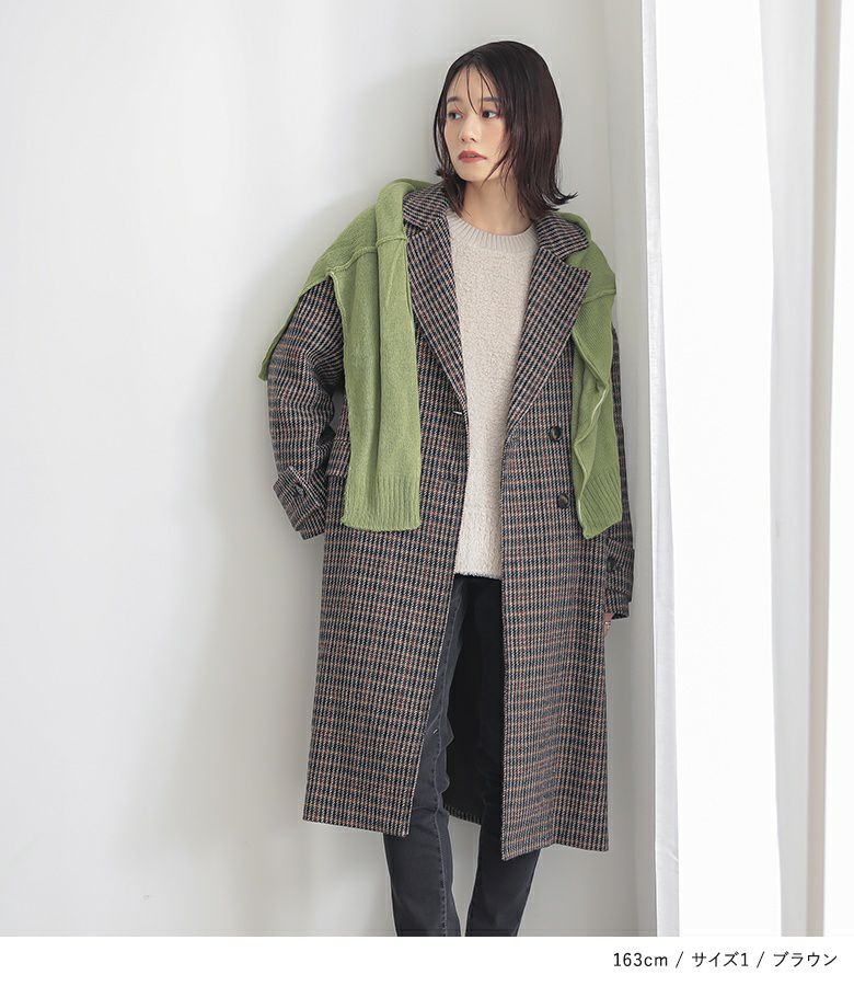 n'OrLABELチェック柄ダブルテーラードコート』