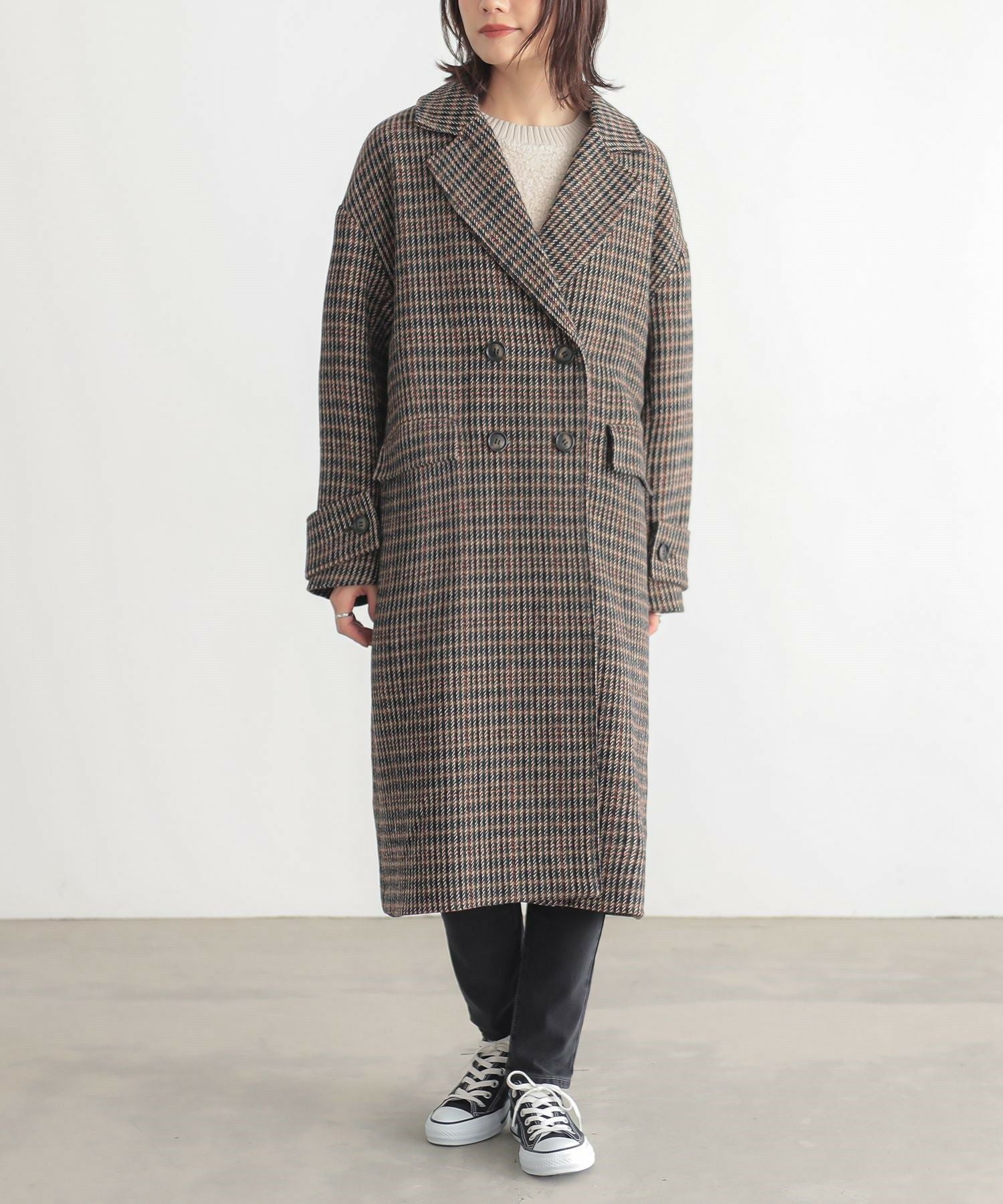 n'OrLABELチェック柄ダブルテーラードコート』