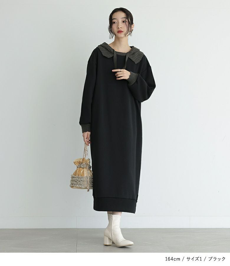 somari imagination裏起毛ニットフード付きワンピース』