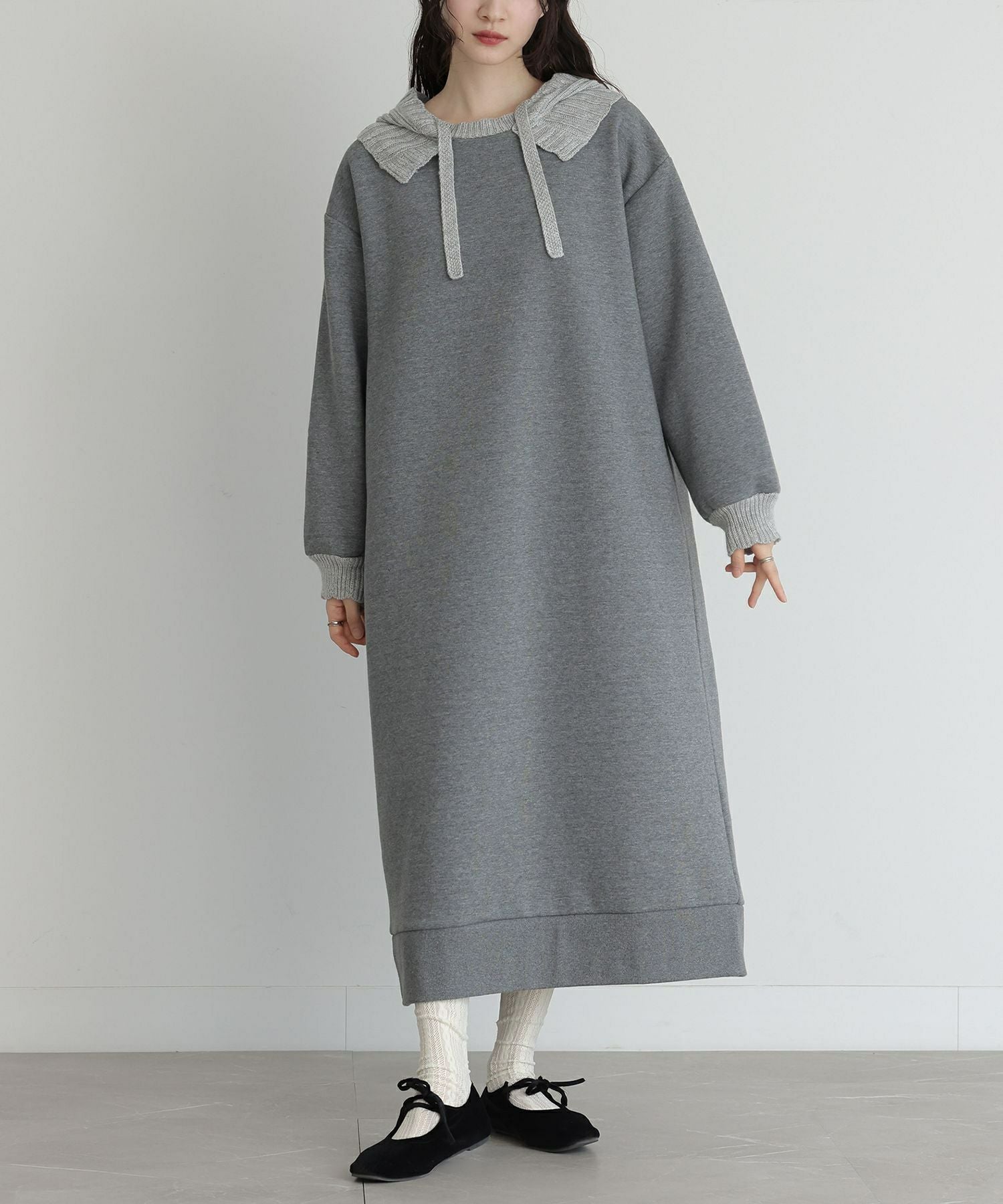 somari imagination裏起毛ニットフード付きワンピース』