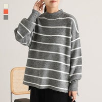 ボトルネックボーダーニットプルオーバー