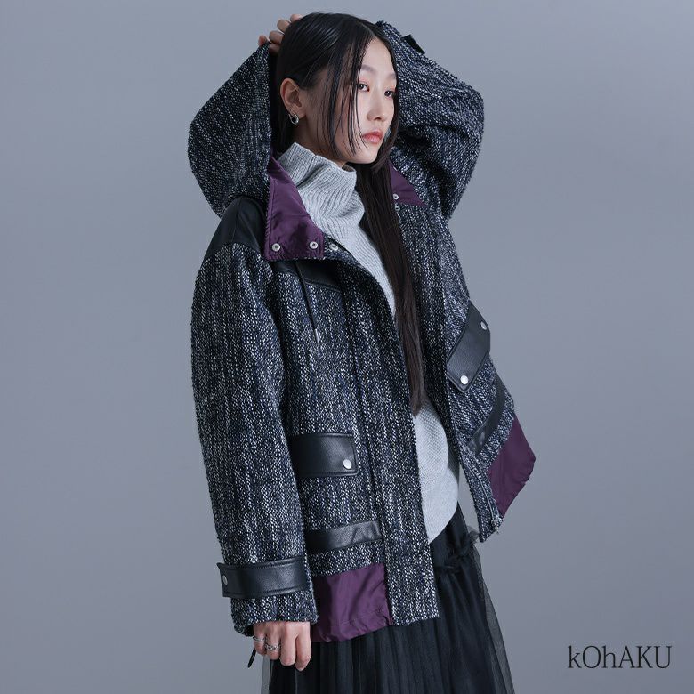 kOhAKU異素材切替ツイードコート』