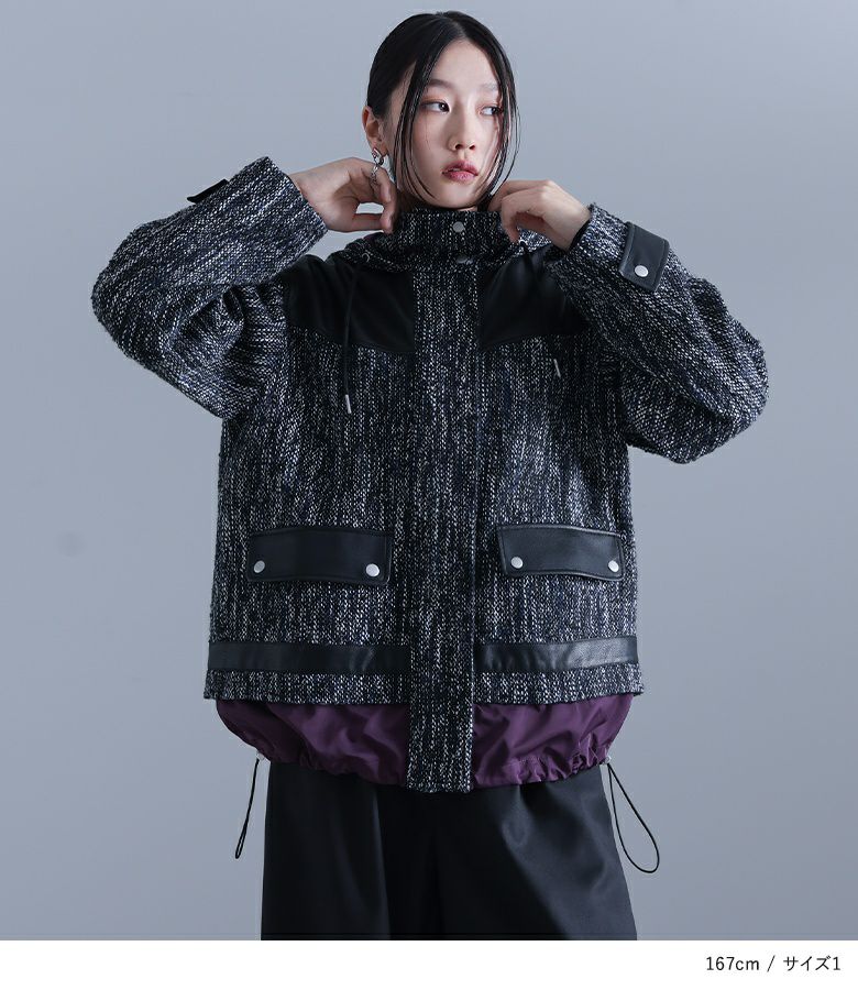 kOhAKU異素材切替ツイードコート』