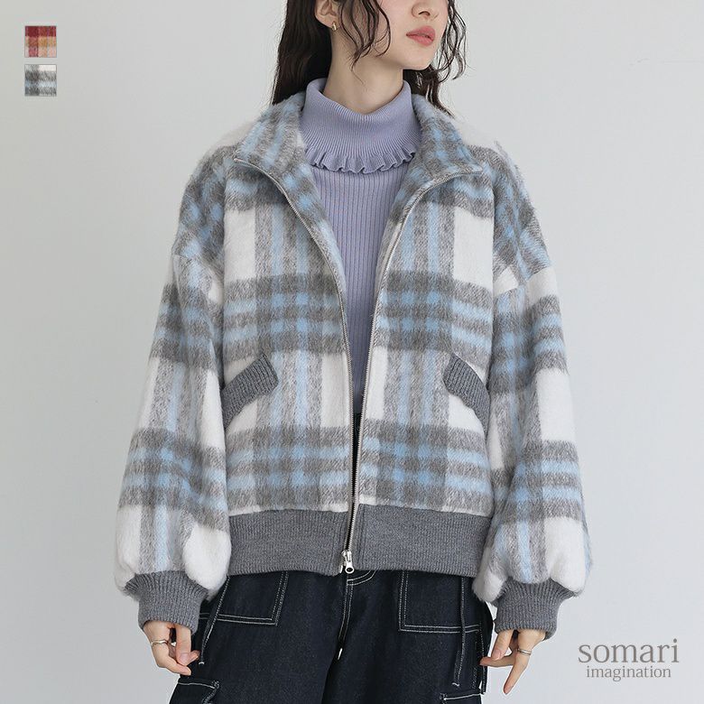 somari imagination起毛チェック柄ショートコート』