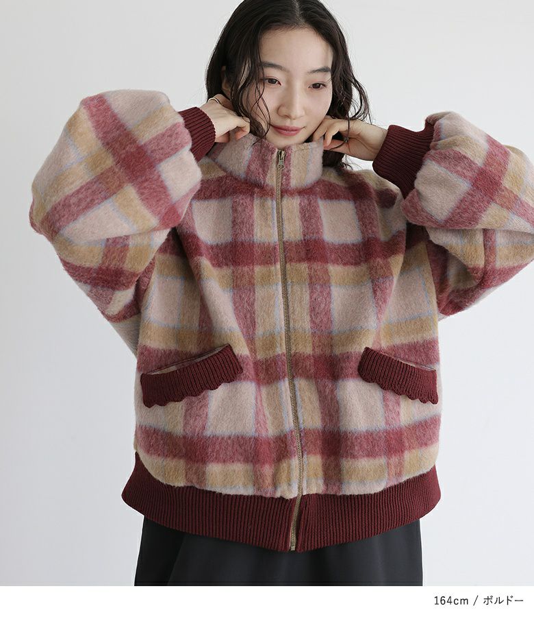 somari imagination起毛チェック柄ショートコート』