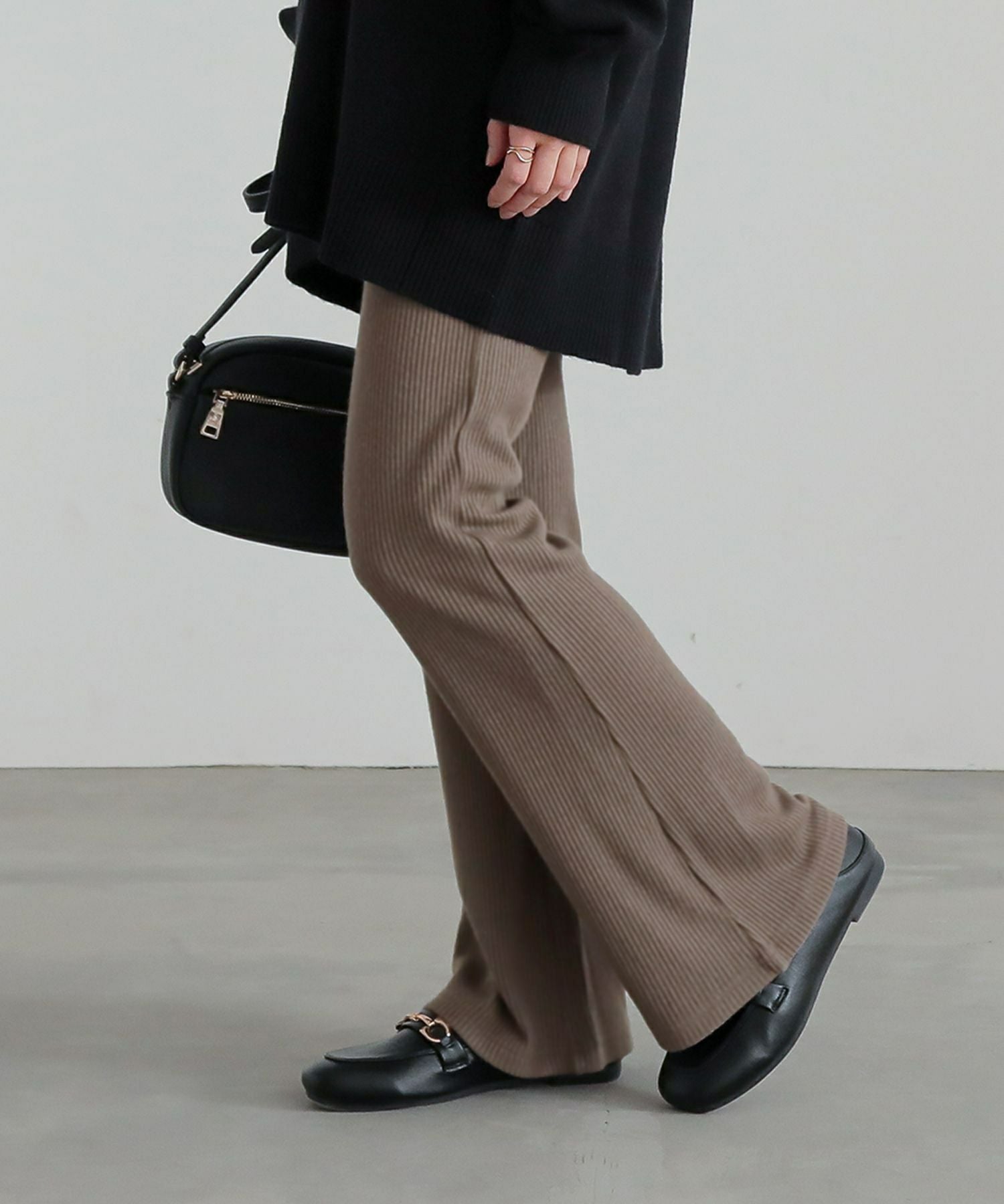 n'OrLABELラメ入りリブフレアパンツ』