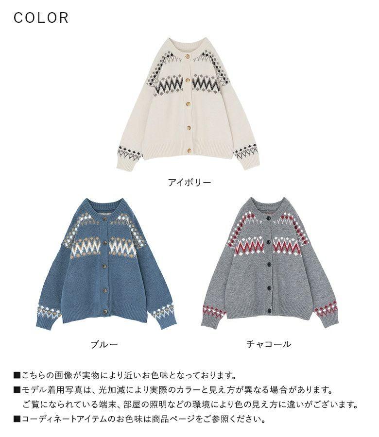 【数回着用】 PAR ICI（パーリッシィ）ノルディック風ニットカーディガン n'OrLABELノルディック柄ニットカーディガン』