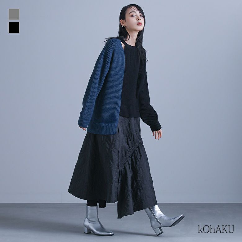 異素材切り替え キルティング ワンピース kOhAKUキルティング切替ワンピース』