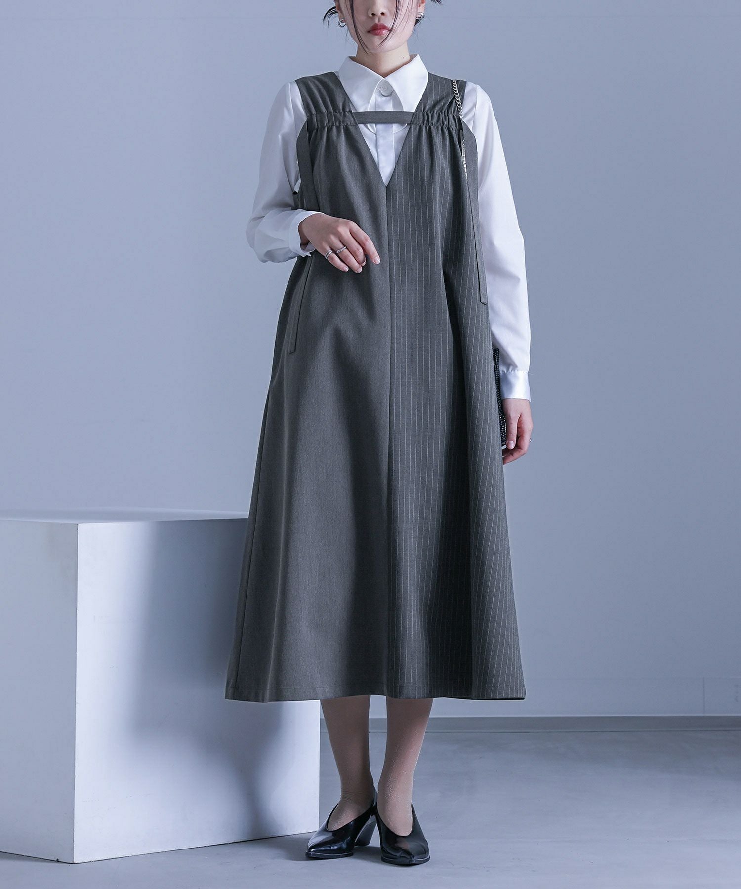 kOhAKUストライプ×無地ジャンパースカート』
