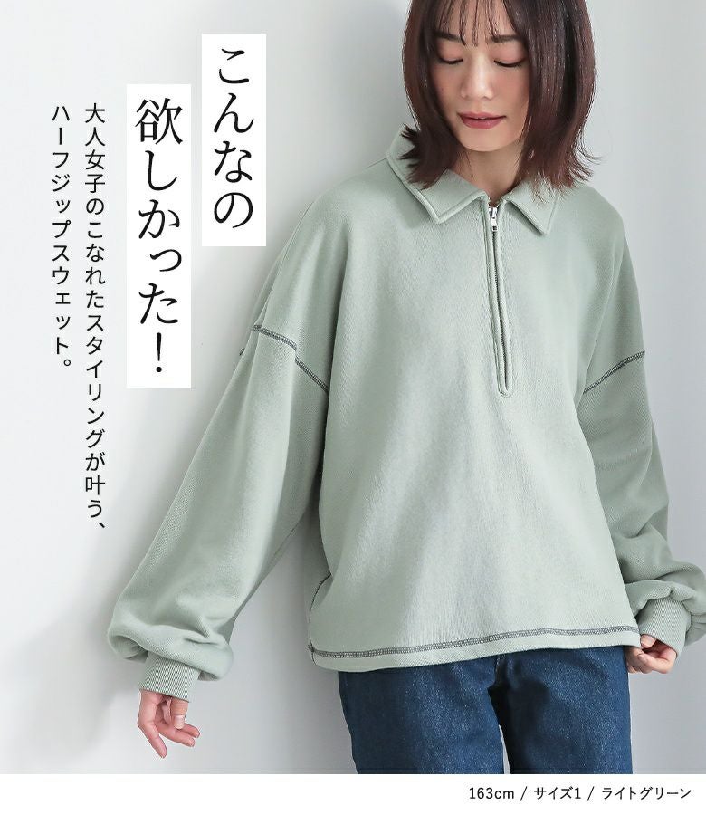 n'OrLABEL配色ステッチハーフジップスウェット』