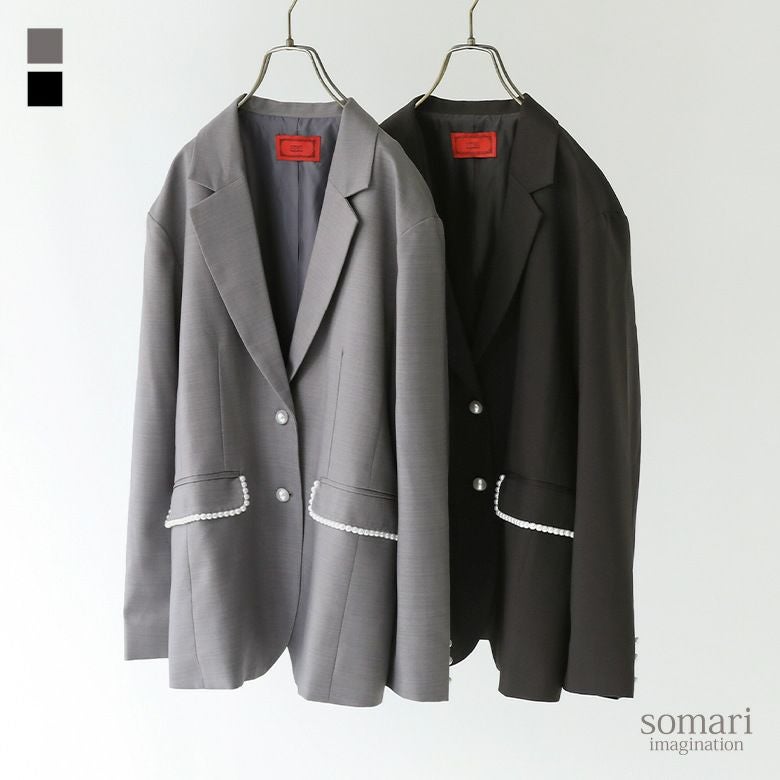 somari imagination(ソマリイマジネーション)フェイクパール付きテーラードジャケット