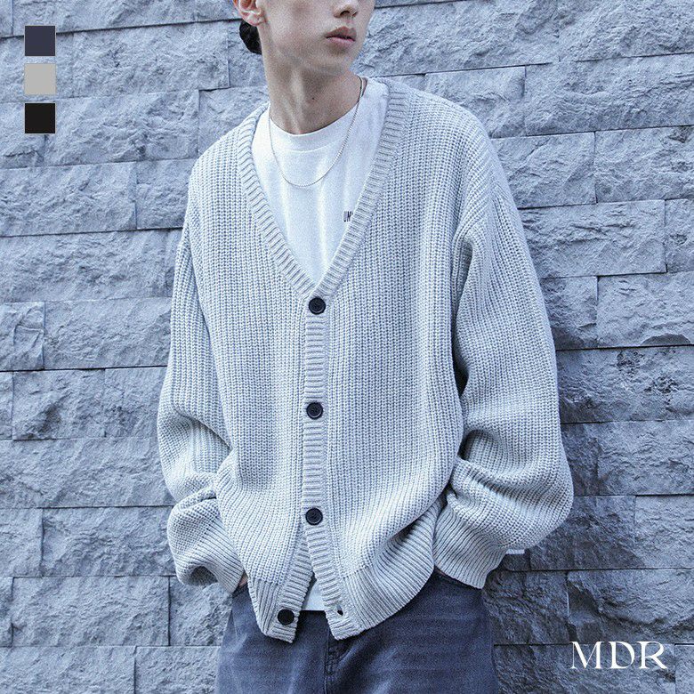 MDR(エムディアール)畦編みVネックカーデ