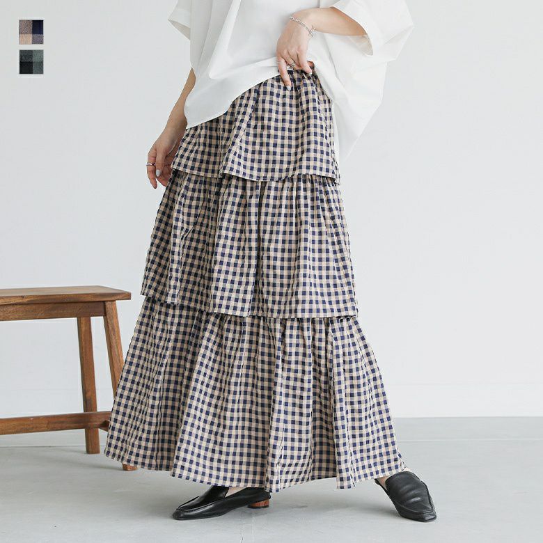 ギンガムチェックティアードスカート