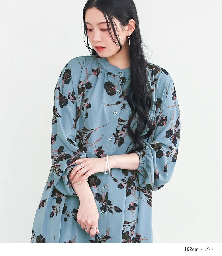 n'OrLABEL花柄ボリュームスリーブワンピース』