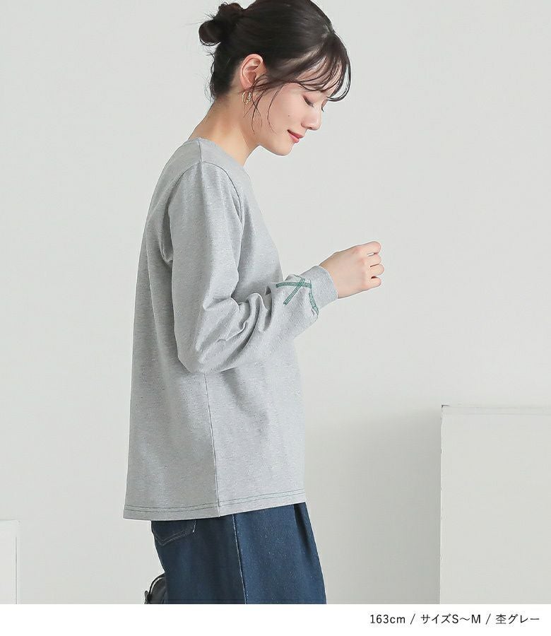 n'OrLABEL配色ステッチロゴ刺繍ロンT』