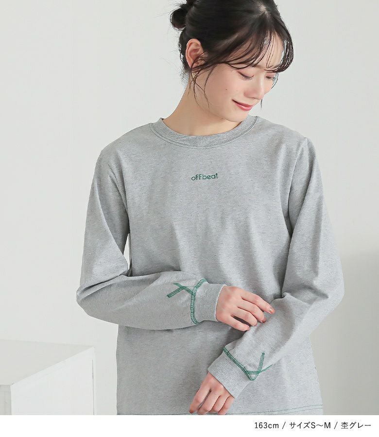 n'OrLABEL配色ステッチロゴ刺繍ロンT』