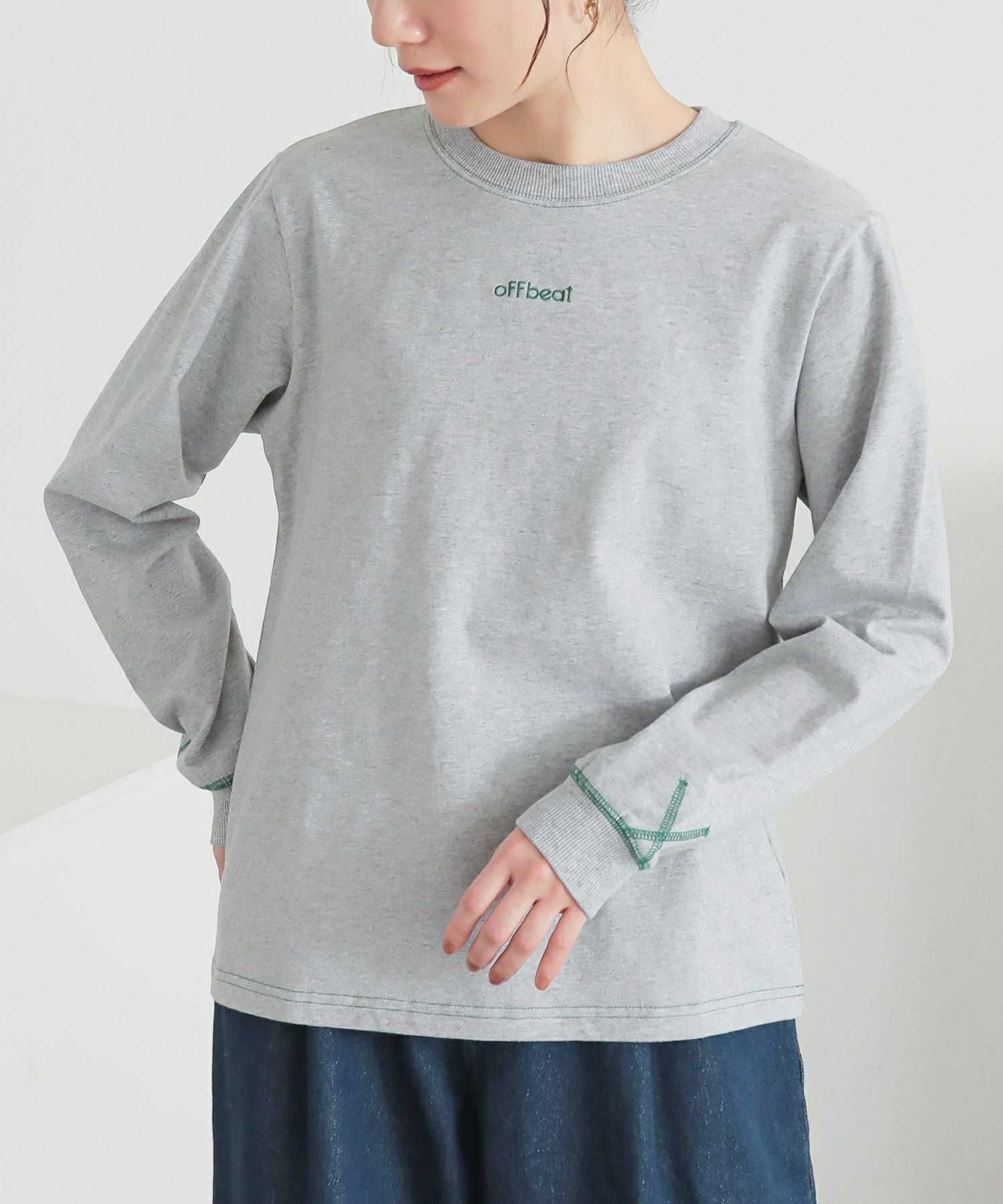 n'OrLABEL配色ステッチロゴ刺繍ロンT』