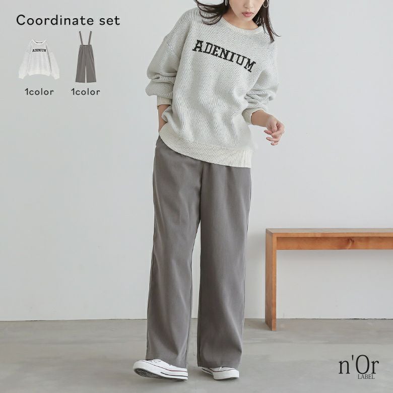 サスペンダー付きスラックス×ロゴニットプルオーバーコーデ2点SET