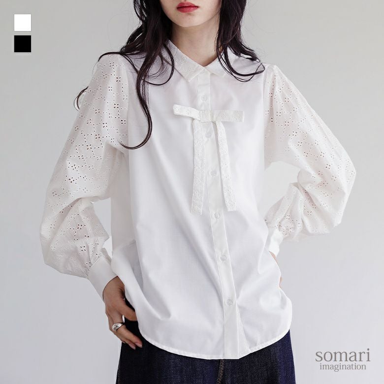 somari imagination(ソマリイマジネーション)コットンレースリボン付きブラウス