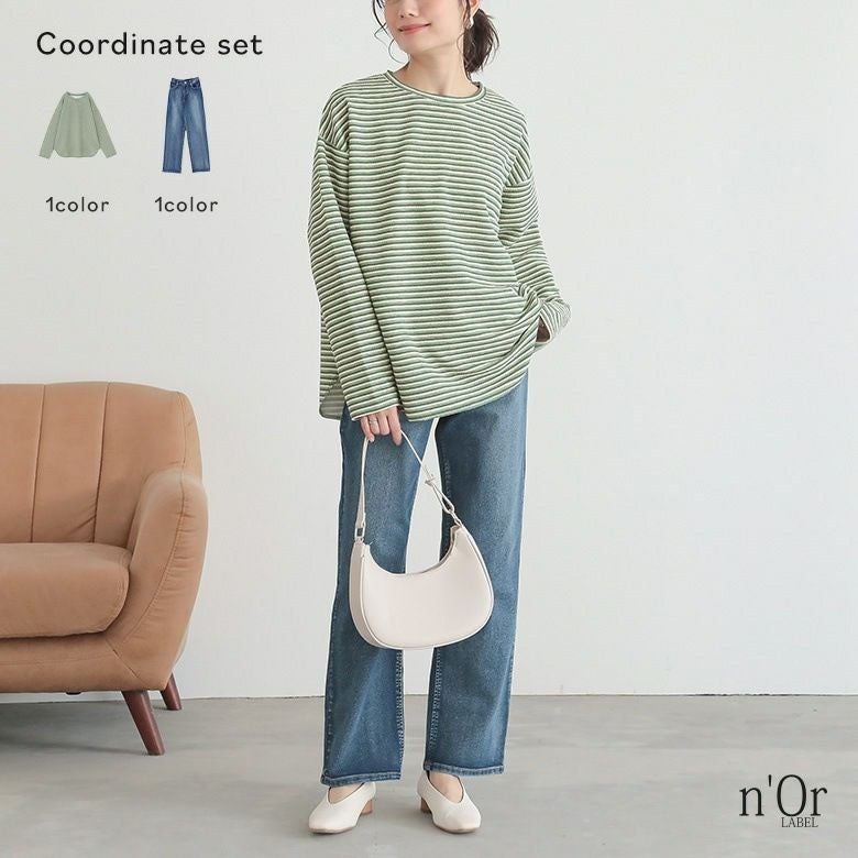 ボーダーロンT×お腹すっきりデニムパンツコーデ2点SET