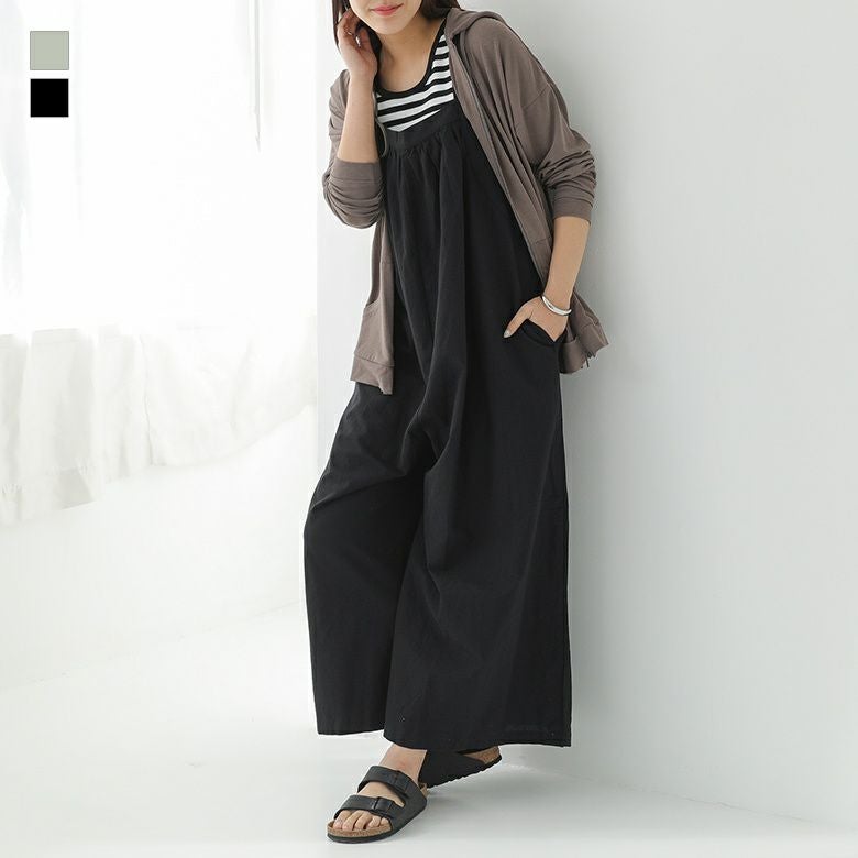 綿麻ギャザーサロペット