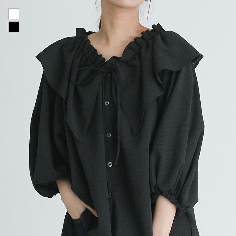 シアーチェックフリルブラウス