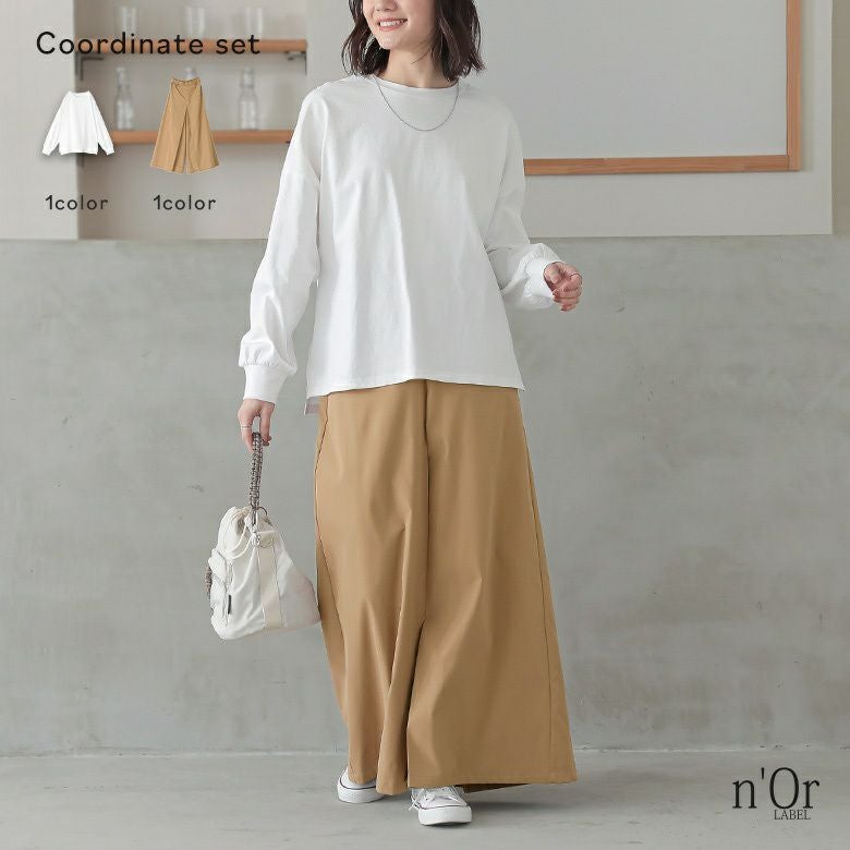 パフスリーブカットソー×スカート見えパンツコーデ2点SET